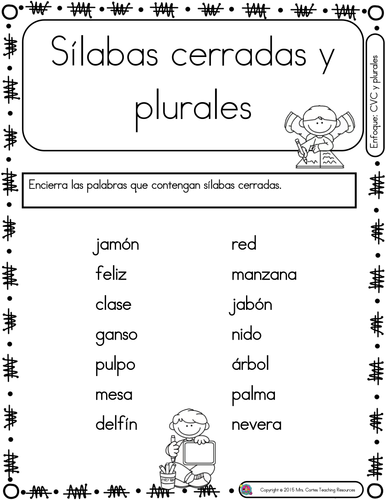 Spanish Phonics Book Set #28: Silabas cerradas y plurales