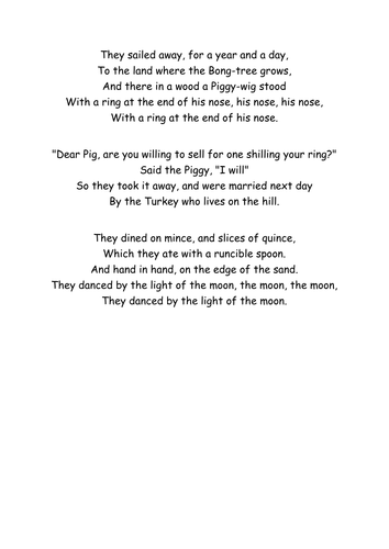 YEAR 2 POETRY PLANNING THE OWL AND THE PUSSYCAT