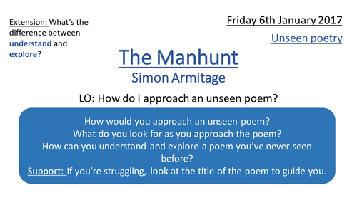 The Manhunt poetry - ideal for top set