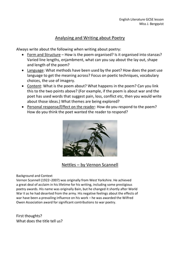 Unseen poetry GCSE Literature, Nettles