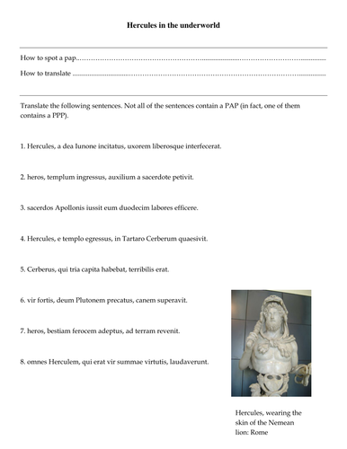 Third Year Latin Hercules and Cerberus Perfect Active Participles Sentences