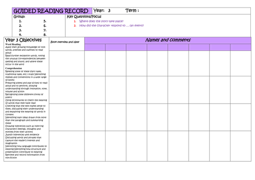 Year 3 Guided Reading Planner