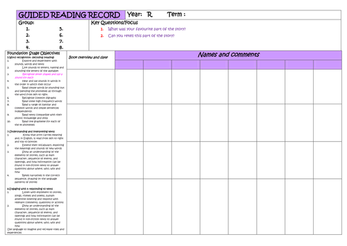 Reception Guided Reading Planner