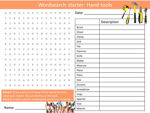 Design Technology Hand Tools KS3 GCSE Wordsearch Crossword Alphabet Keyword Starter Cover