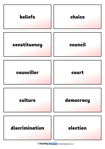 British Values - Vocabulary Matching Cards