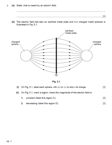 AS Worksheets on Electric Fields and Charge particles