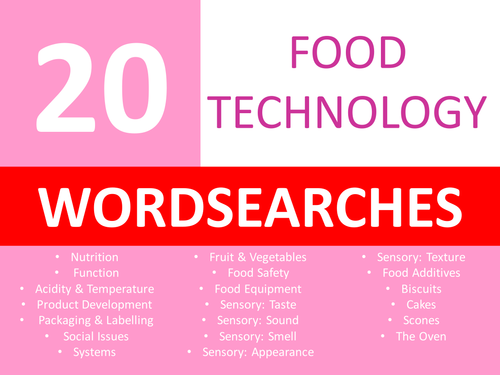 20 Food Technology Wordsearches Keyword Starters Wordsearch Cover Lesson Homework