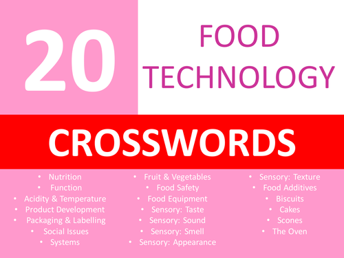 20 Food Technology Crosswords Keyword Starters Crossword Cover Lesson Homework