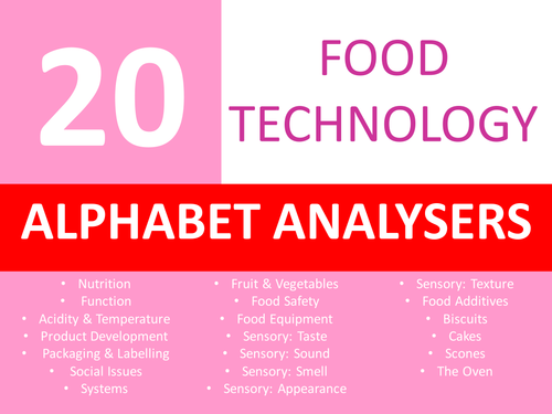 20 Food Technology Alphabet Brainstorm Analysers Keyword Starters Cover Lesson Homework