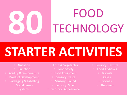 80 Food Technology Starter Activities Keyword Wordsearch Crossword Anagrams Cover Lesson Homework