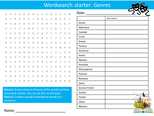 Drama Genres Keyword Wordsearch Crossword Anagrams Brainstormer Starters Cover Homework Lesson