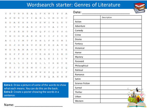 English Literature Genres Keyword Wordsearch Crossword Anagrams Brainstormer Starters Cover Homework