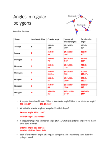 Interior And Exterior Angles Worksheet