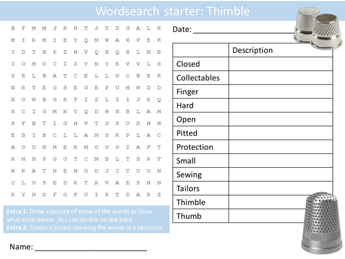 Design Technology Textiles Tools Thimbles Wordsearch Crossword Alphabet Starter Cover Homework