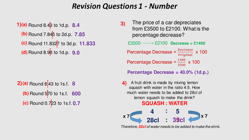 Approx 70 Revision Question Powerpoint, with Worked Solutions