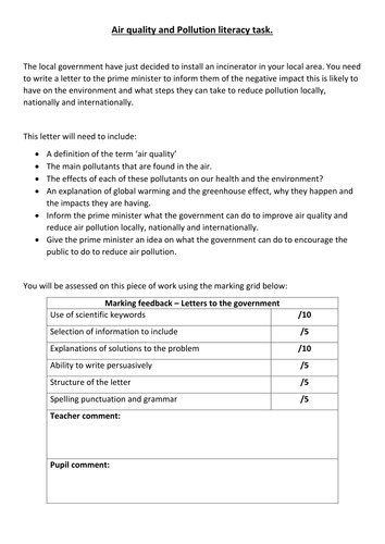 Air pollution literacy assessment task