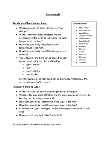 Homeostasis research task