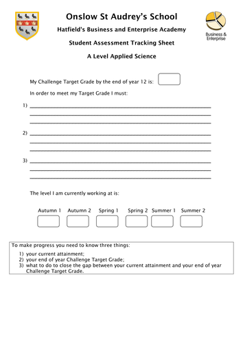 A level folder tracking sheet