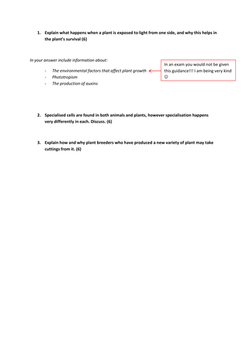 Long response questions - plants