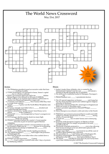 The World News Crossword  (May 21st 2017)