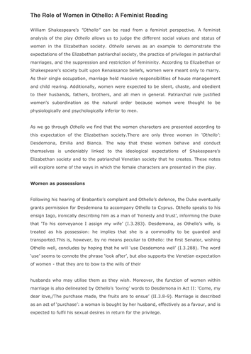 Representation of women in Othello