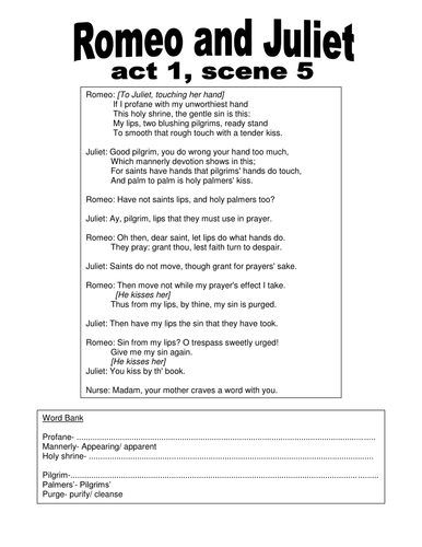 'Romeo and Juliet' act 1, scene 5 sonnet