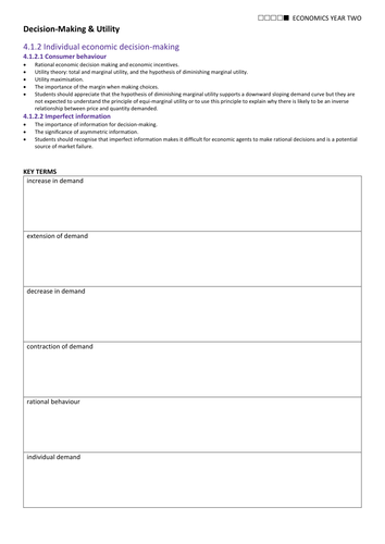 AQA A-level Economics (new spec) 2-01 Decision Making and Utility ...