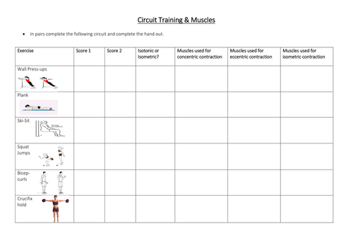 Circuit Training & Muscular contraction worksheet