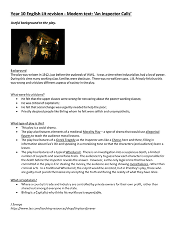 An Inspector Calls intense revision sheet KS4 - English Literature exam this week