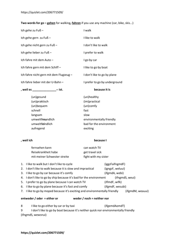 German translation task - transport preferences