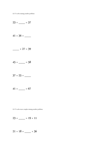 Y2 Missing number problems expected and greater depth