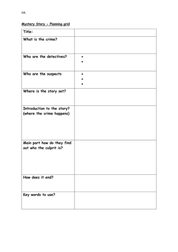 Mystery Story Planning Grids - Year 3 and 4 KS2 Literacy