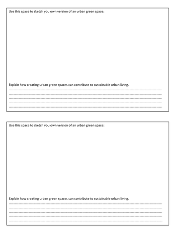 Sketch of Urban Green Space Worksheet with Exam Question