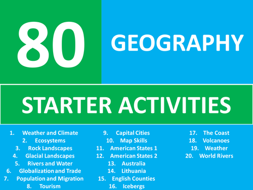 80 Geography Starter Activities GCSE KS3 Wordsearch Crossword Anagrams etc Cover Plenary Lesson