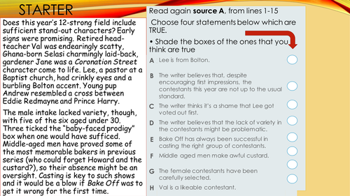 English Language Paper 2 Reading Revision Lessons