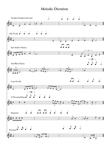 GCSE Melodic Dictation Worksheet