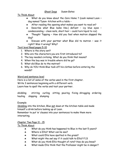 Ghost Dogs - Susan Bates - Guided Reading / Comprehension Unit of Work