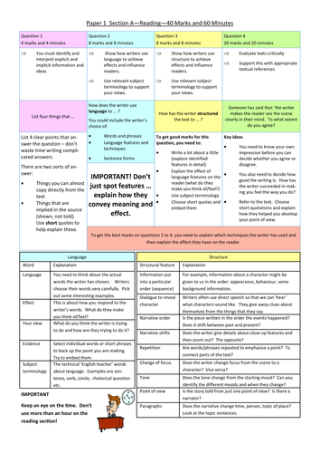 Aqa English Language Paper 1 Revision Mat Teaching Resources 3587