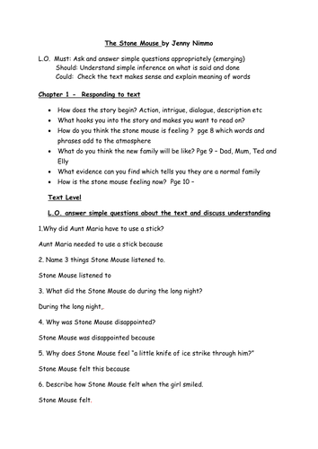 The Stone Mouse by Jenny Nimmo - a Guided Reading / Comprehension Unit of Work