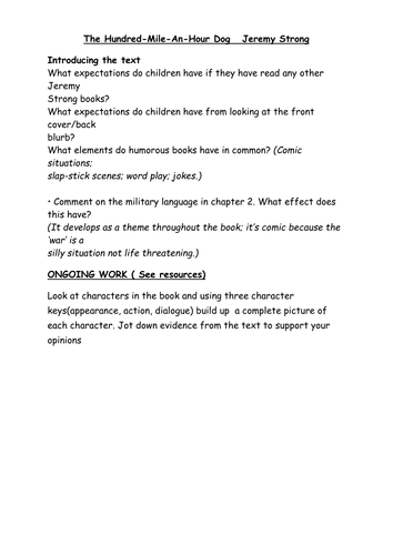 WANTED! The Hundred-Mile-An-Hour Dog (Jeremy Strong) KS2 Guided Reading Unit with Answers