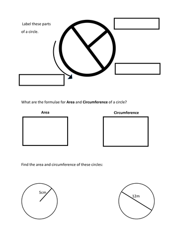 Parts of a Circle, Area & Circumference Starter