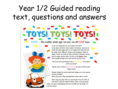 Year 1/2 Guided reading text, questions and answers based on 'Toys'