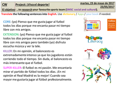Research project (Motivational triggers) for KS3 Spanish - Viva el deporte!