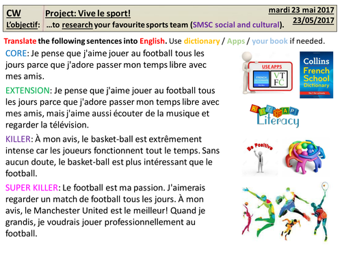Research project (Motivational triggers) for KS3 French - Vive le sport!
