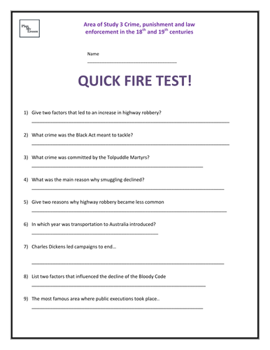 Quick Fire Test - Edexcel 9-1 Crime, punishment & law enforcement