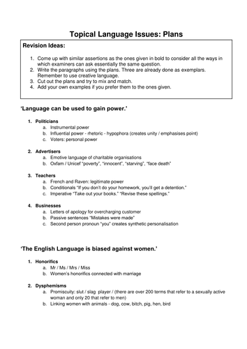 Topical Language Issues: Plans AS/A2 English Language by jgaudet5 ...