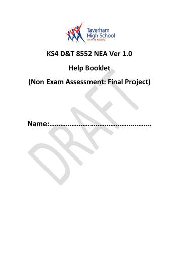 AQA Design & Technology 8552 (9-1) NEA Non-Exam Assessment Student Help Booklet.