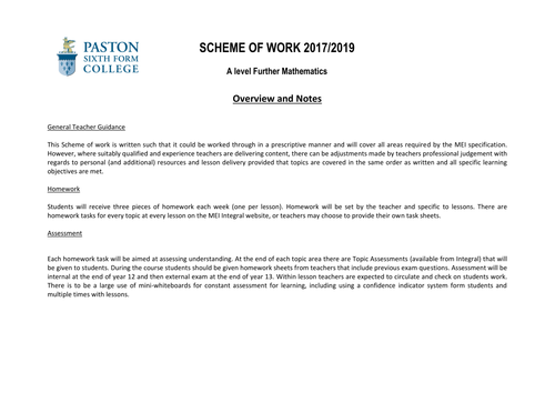 A Level Scheme of Work