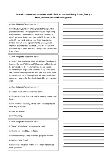 Grice's Maxims Worksheet