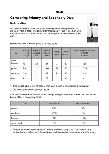 Secondary data for enquiry processes